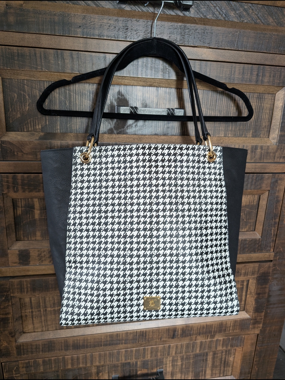 Lauren Ralph Lauren Black and White Houndstooth Tote